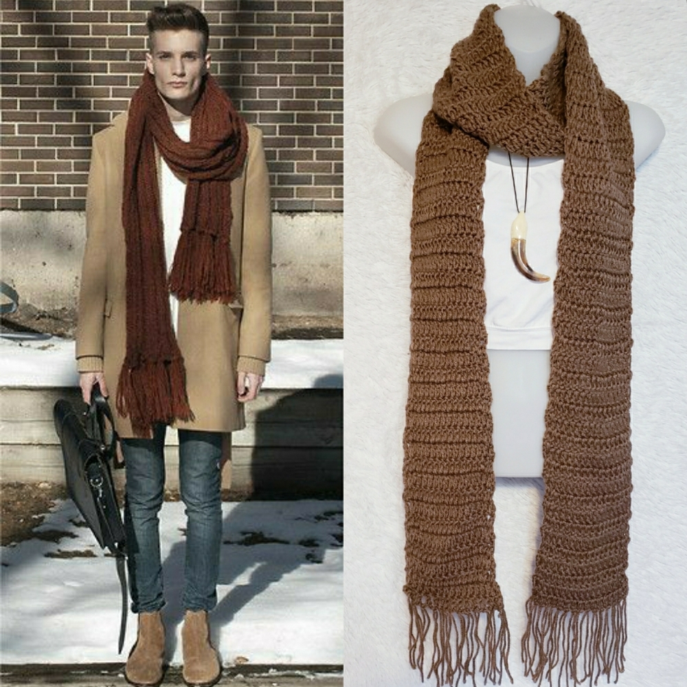 72"+  X Long Oversized Brown Crochet Scarf - Picture 5 of 10